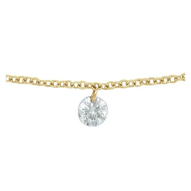 14K Yellow Gold 1/6 CT Drilled Natural Diamond Solitaire 8-9" Anklet