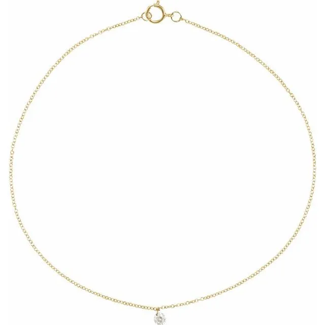14K Yellow Gold 1/6 CT Drilled Natural Diamond Solitaire 8-9" Anklet