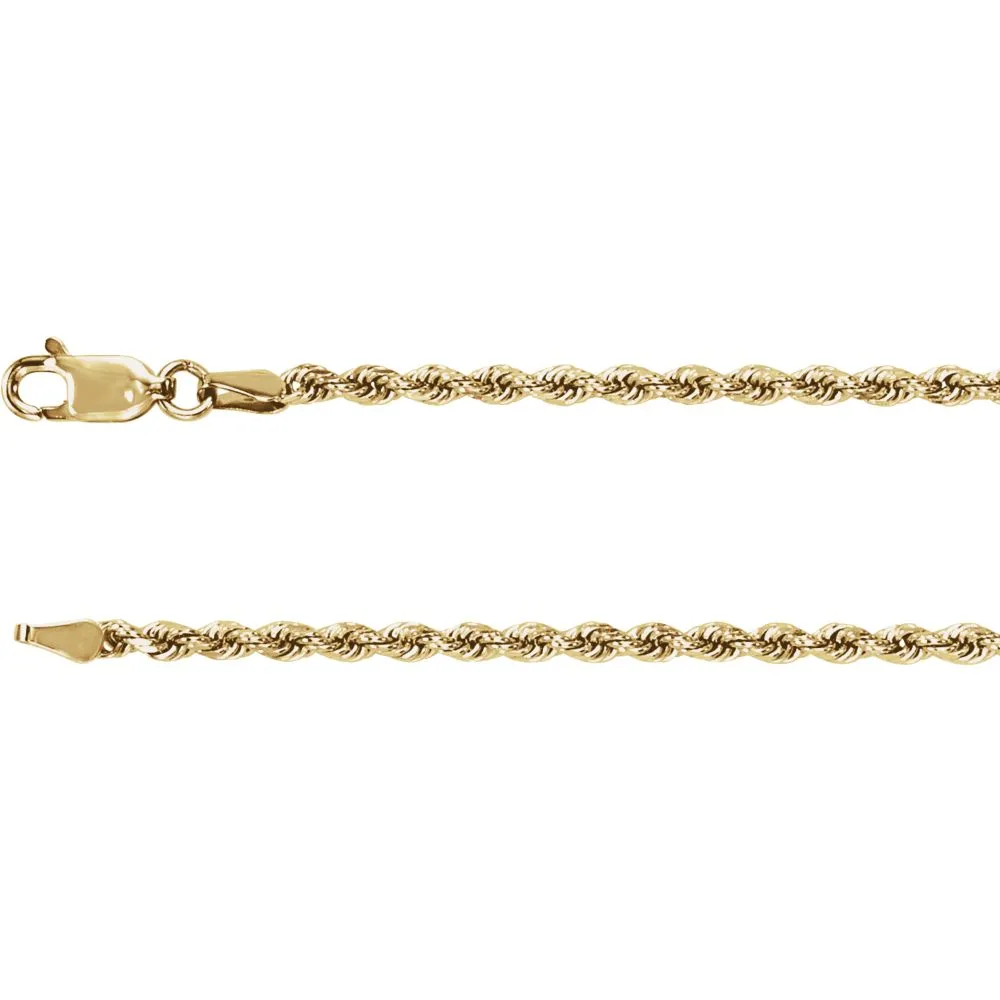 14k Yellow Gold 2.4mm Diamond Cut Rope 20" Chain
