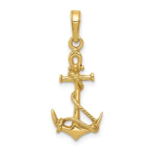 14k Yellow Gold 3-D Anchor Shackle Rope Pendant