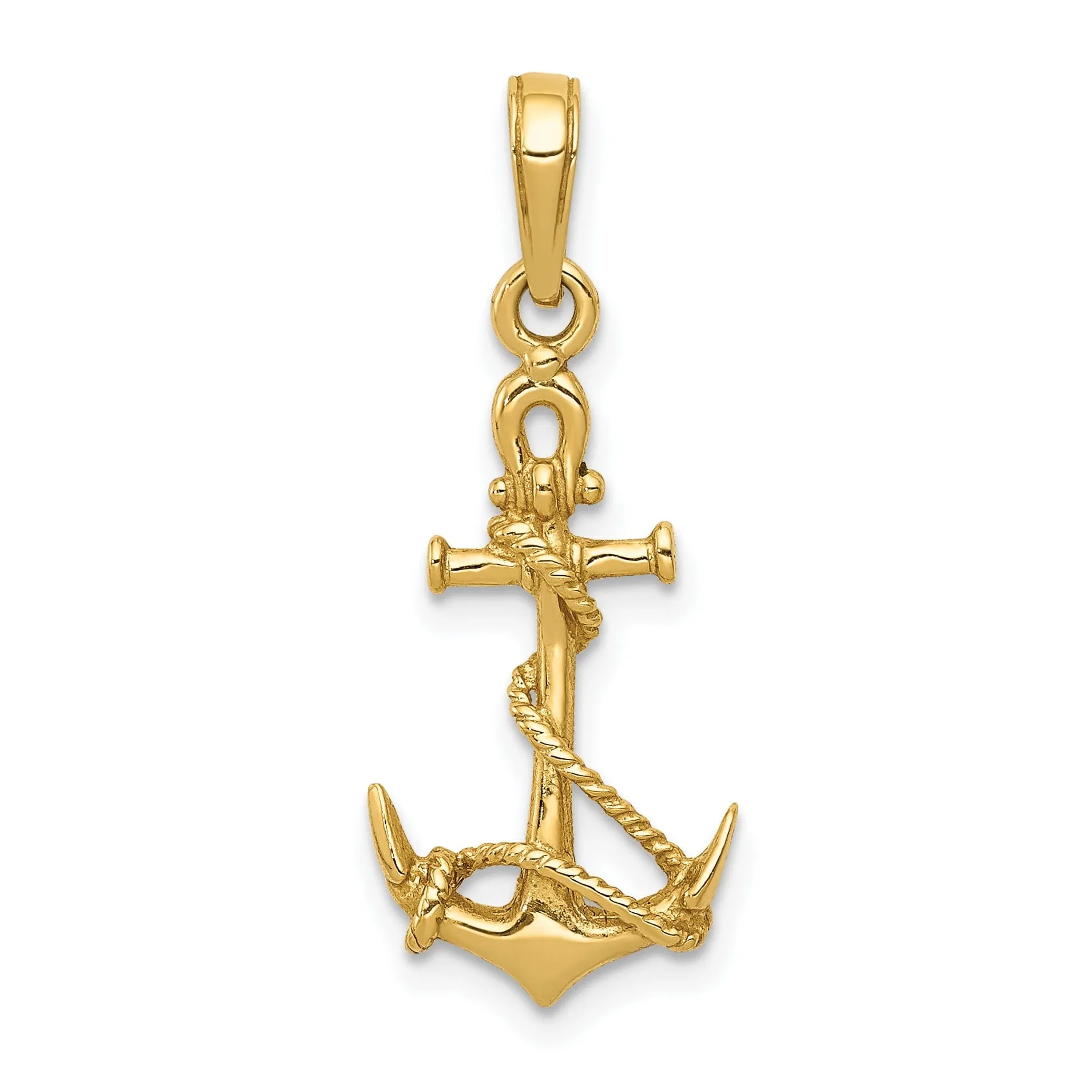 14k Yellow Gold 3-D Anchor Shackle Rope Pendant