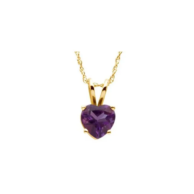 14K Yellow Gold 6x6 mm Heart Amethyst Solitaire 18" Necklace