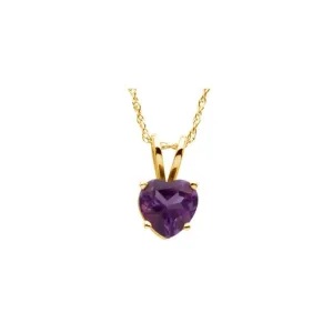 14K Yellow Gold 6x6 mm Heart Amethyst Solitaire 18" Necklace