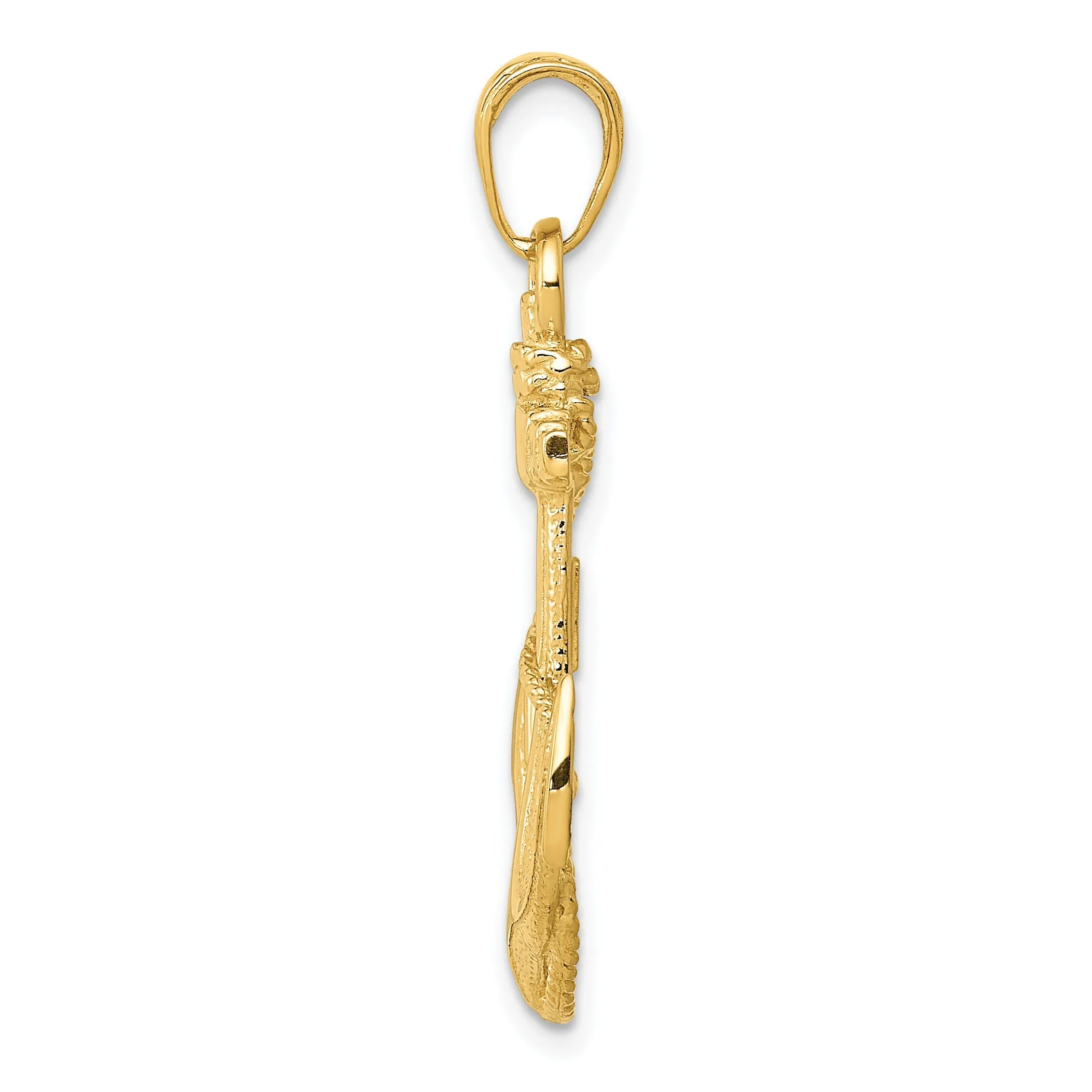 14k Yellow Gold Anchor With Rope Pendant