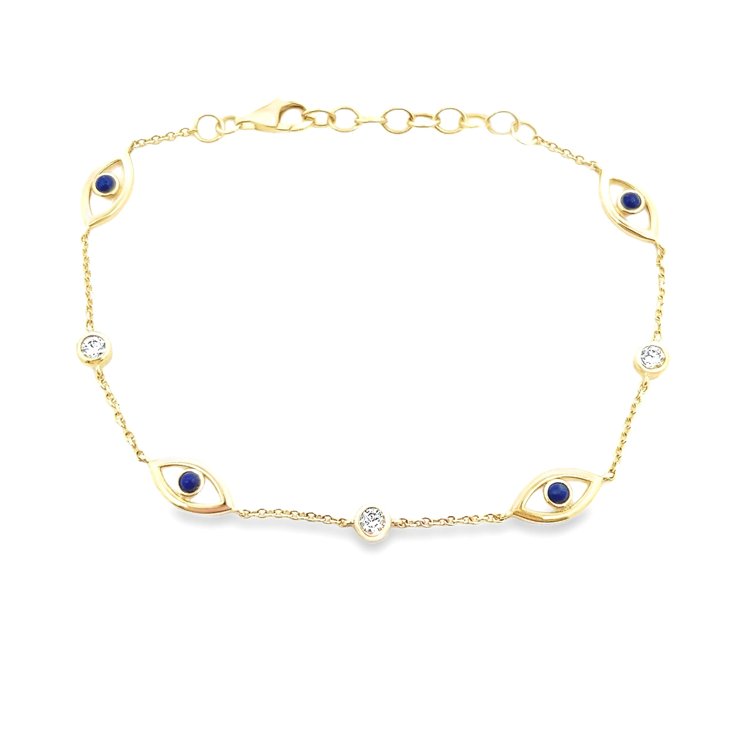14k Yellow Gold Diamond & Sapphire Evil Eye Bracelet