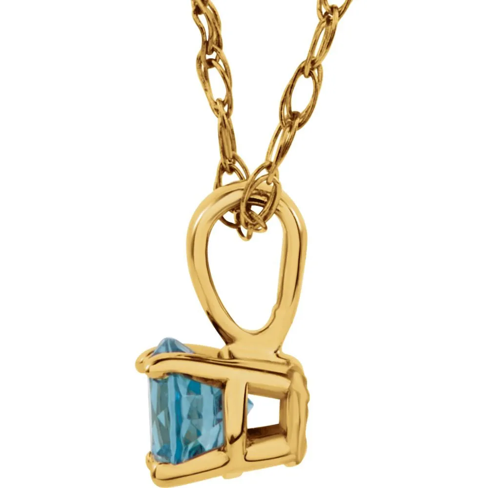 14k Yellow Gold Imitation Blue Zircon "December" Birthstone 14" Necklace