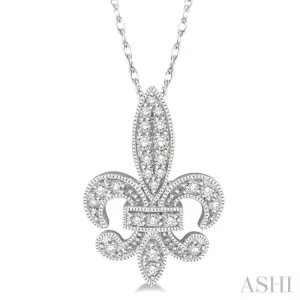 1/5 ctw Fleur De Lis Round Cut Diamond Pendant With Link Chain in 10K White Gold