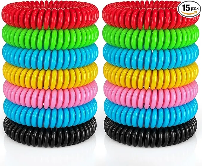 15 Pack Mosquito Repellent Bracelets, DEET-Free Mosquito Bands for Adults and Kids, Individually Wrapped Repellent Wristbands for Outdoor Camping Fishing Traveling