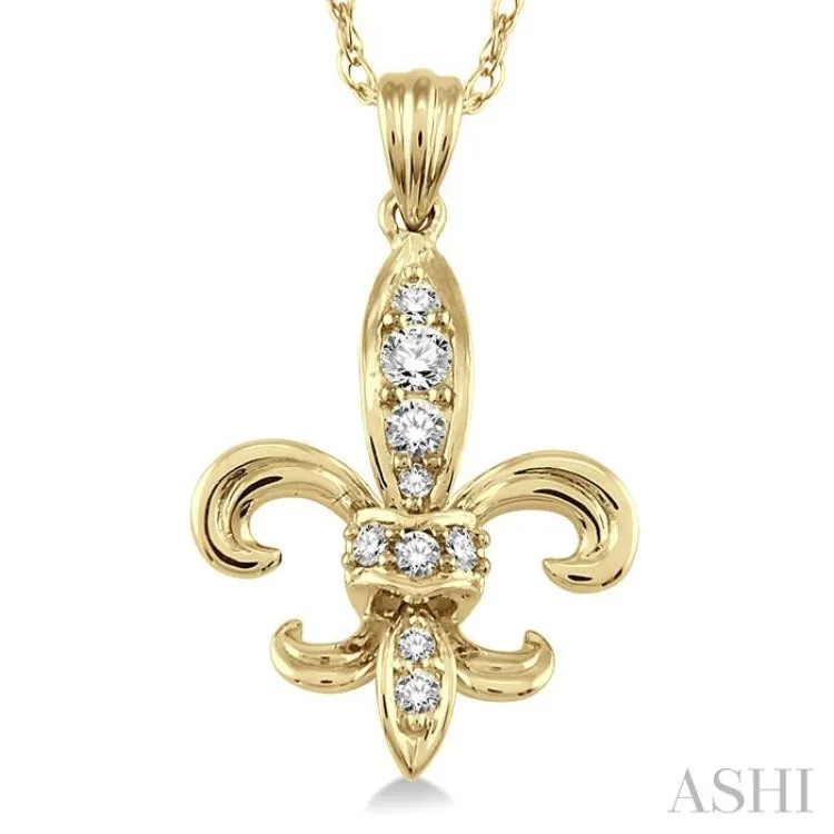 1/6 ctw Round Cut Diamond Fleur De Lis Pendant in 14K Yellow Gold with Chain
