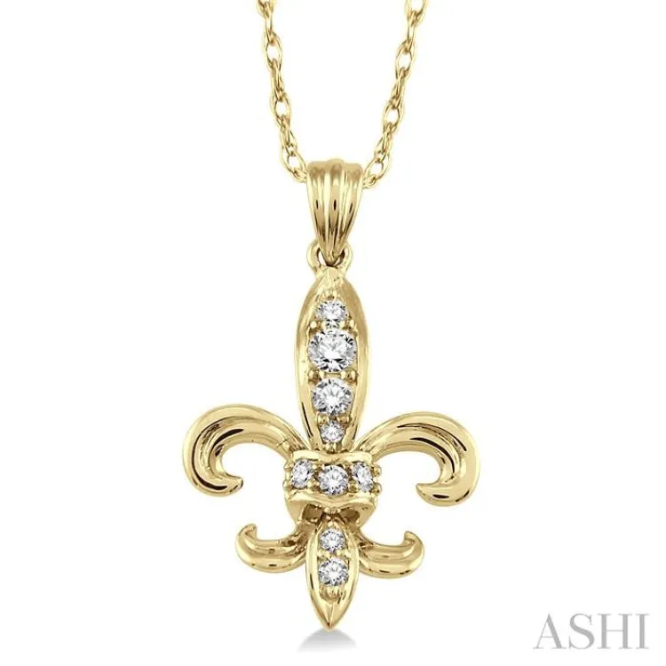 1/6 ctw Round Cut Diamond Fleur De Lis Pendant in 14K Yellow Gold with Chain