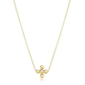 16" Classic Beaded Signature Cross Gold Necklace-3mm