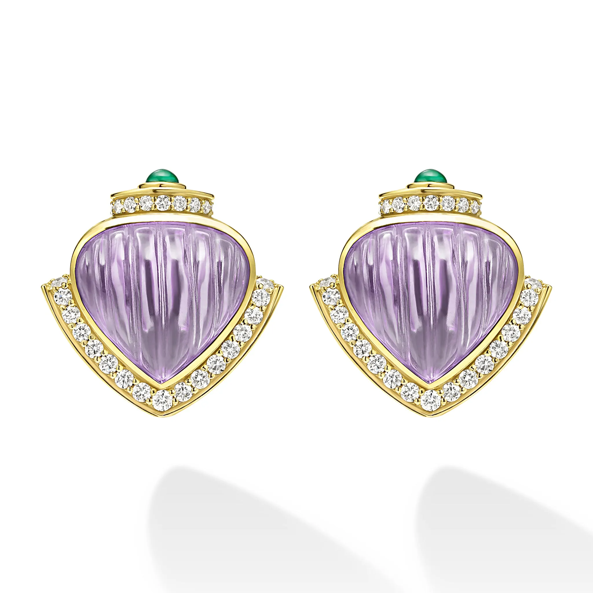 18K Diamond & Amethyst Omega Clip Earrings