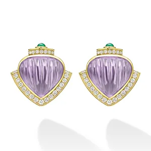 18K Diamond & Amethyst Omega Clip Earrings