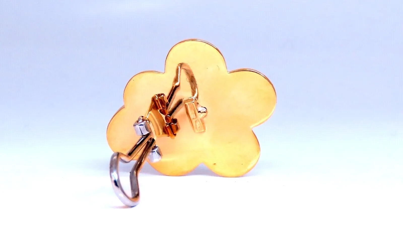 18kt Gold Clip earrings Ladybug On Flower Solid CLip 18kt Gold Postless