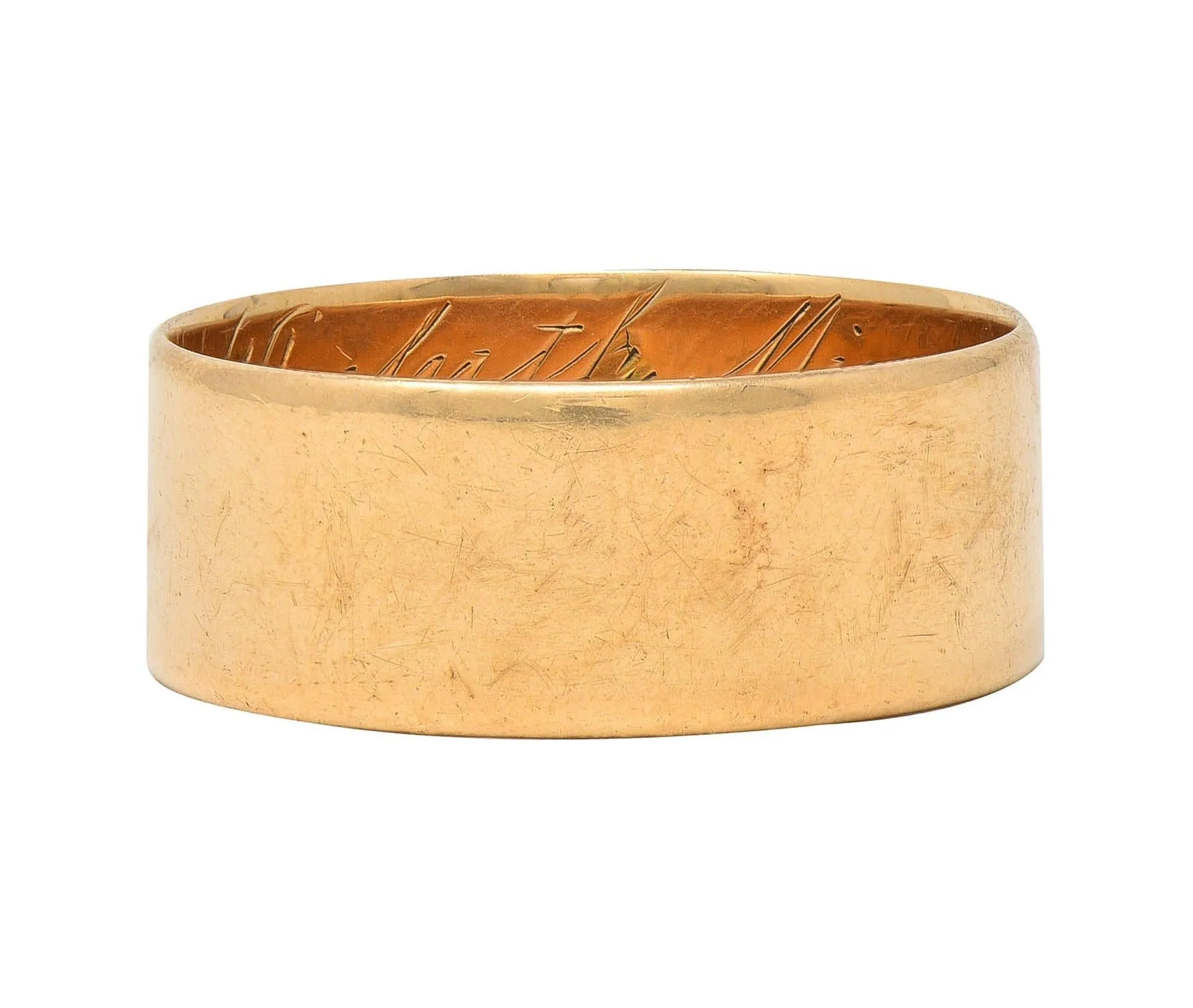 1911 Edwardian 14 Karat Yellow Gold Scottish Rite Antique Cigar Band Ring