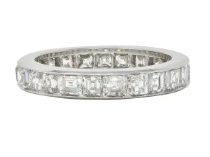 1950's 4.14 CTW Asscher Cut Diamond Platinum Vintage Mid-Century Eternity Band Ring