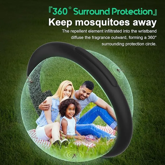 2 Pack Mosquito Repellent Bracelets, Insect & Pest Repellent Wristbands for Adults and Kids, DEET Free, Mosquito Repellent Bands Outdoor Patio (16 Replacement Cores - Black)