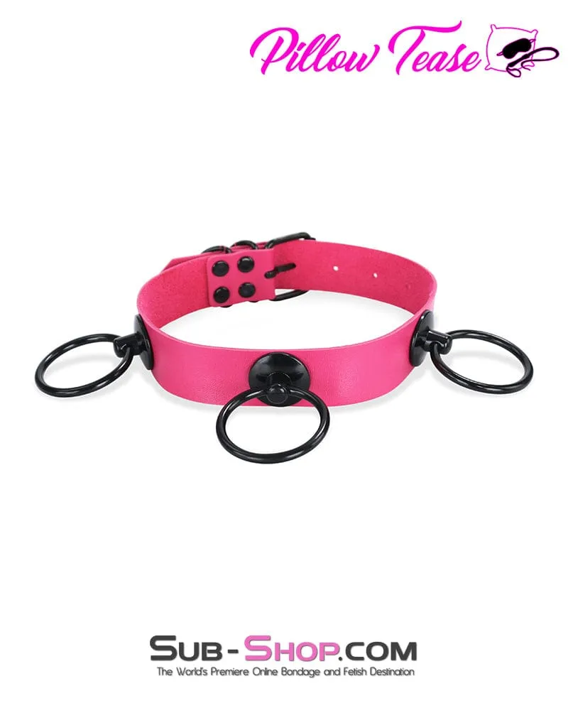 2336DL      Hot Pink Dark Restraint 3 Ring Collar with Black Hardware