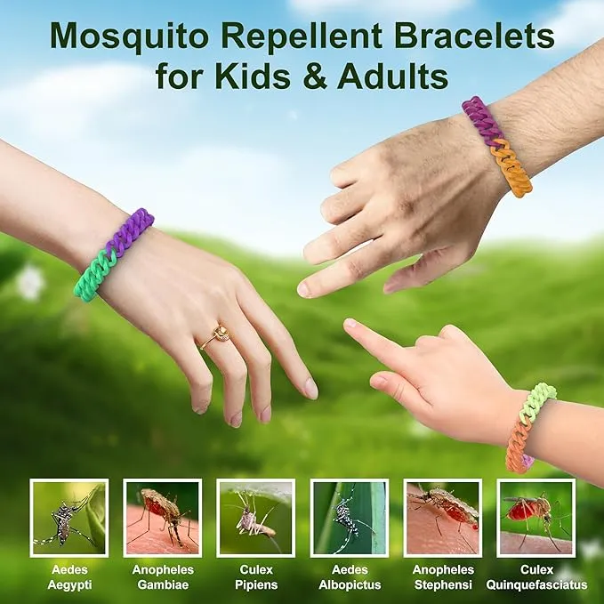 24 Pack Mosquito Repellent Bracelets for Adults and Kids, DEET-Free Insect & Bug Repellent Bands, Individually Wrapped Repellent Wristbands for Outdoor Camping Traveling