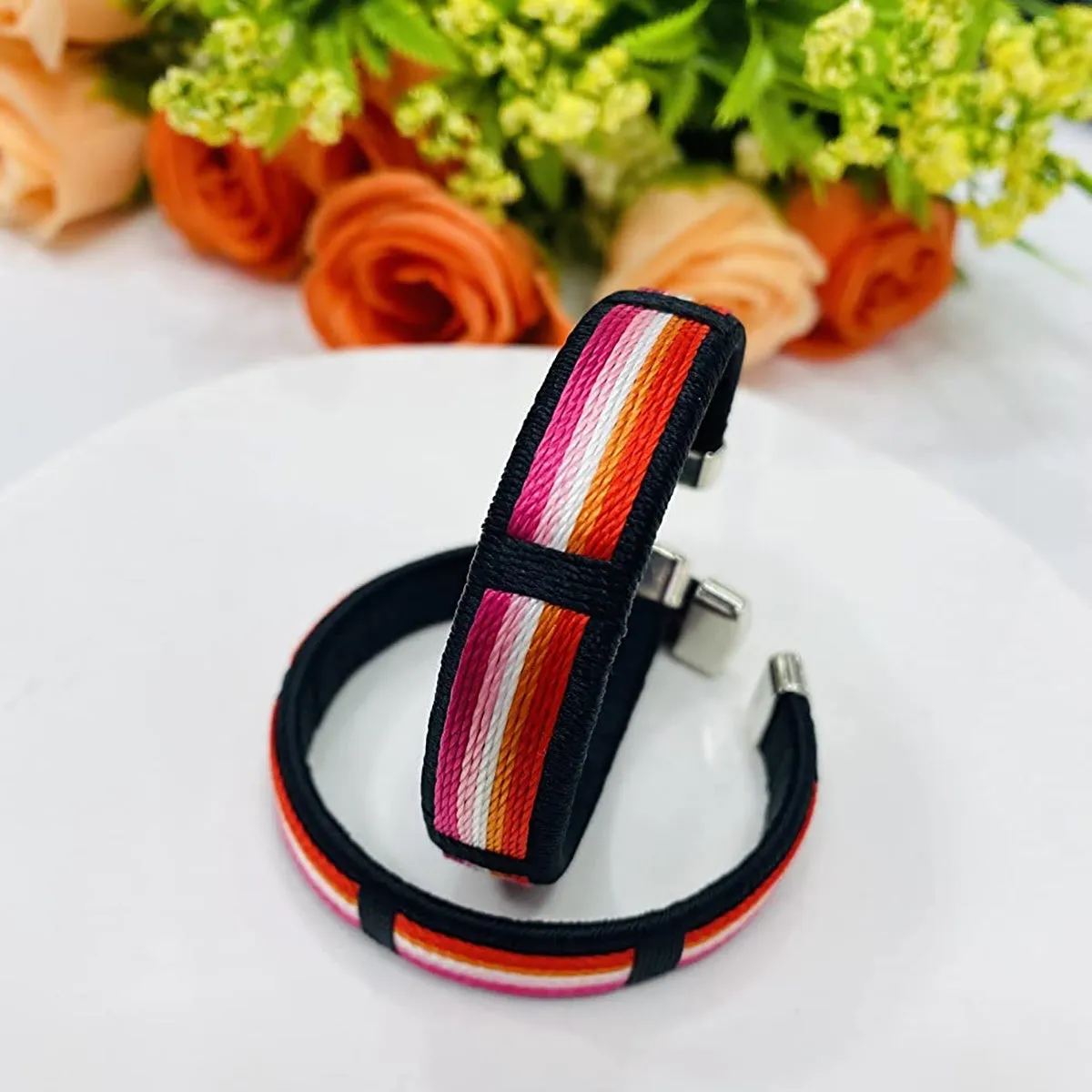 2Pcs Rainbow LGBT Bracelets Unisex Wristband Adjustable for Women Men Parade