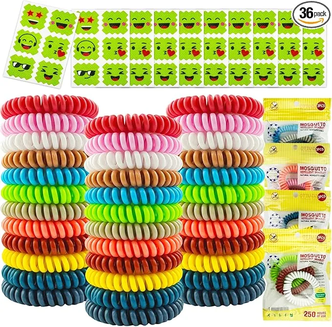 36 Pack Mosquito Repellent Bracelets, Individually Wrapped DEET-Free Insect & Bug Repellent Wristbands with 60 Pcs Mosquito Repellent Stickers for Kids & Adults Outdoor Camping Fishing Traveling