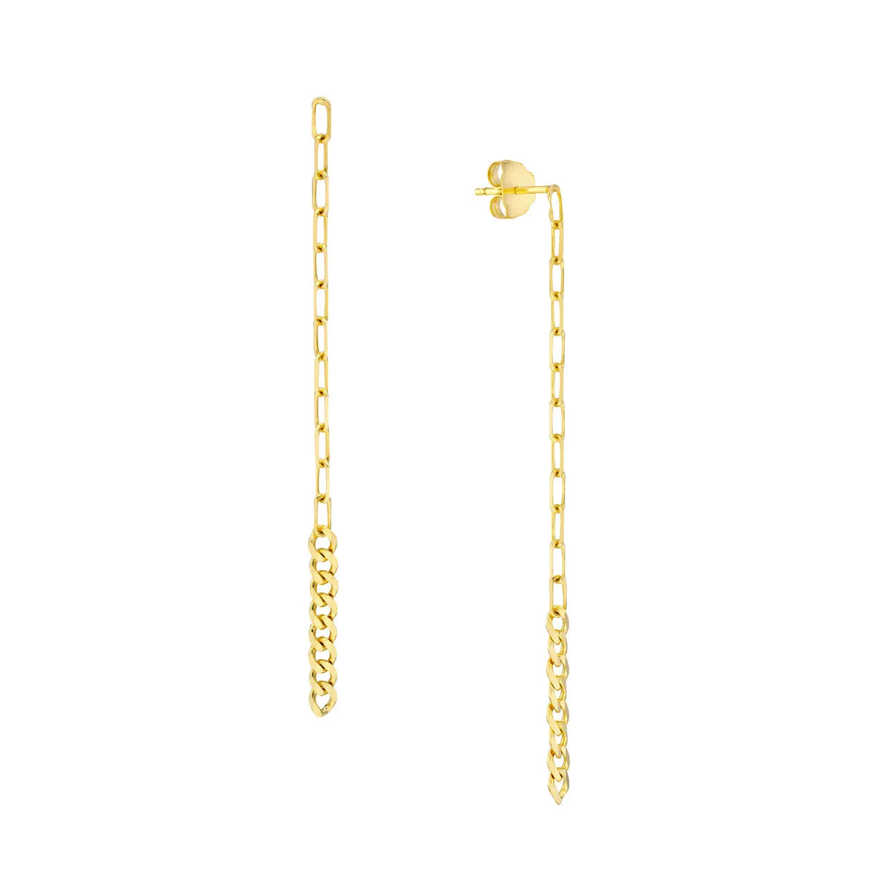 50/50 Paper Clip   Curb Long Drop Earrings