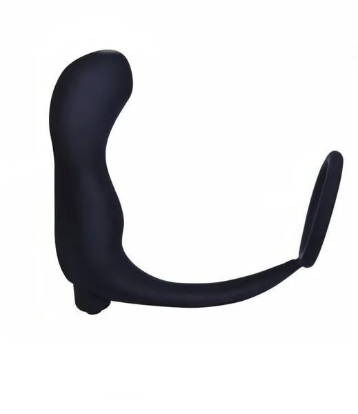 6838M      Vibrating Black Silicone 2 Point Prostate Pleaser with Cock Ring - MEGA Deal