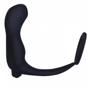 6838M      Vibrating Black Silicone 2 Point Prostate Pleaser with Cock Ring