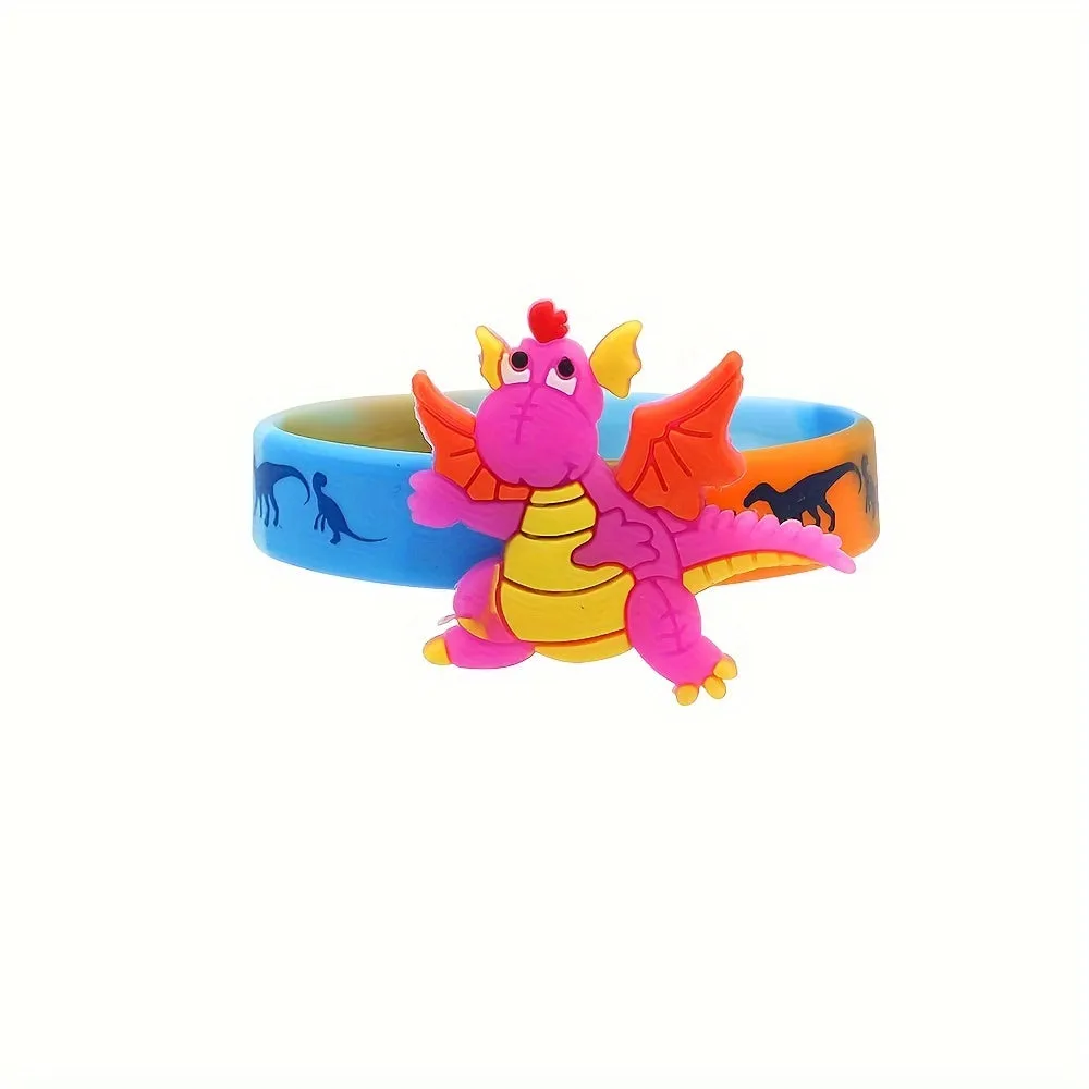 6pcs Dino Themed Silicone Bracelets - Fun Wristbands for Parties & Holidays