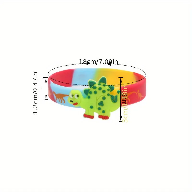 6pcs Dino Themed Silicone Bracelets - Fun Wristbands for Parties & Holidays