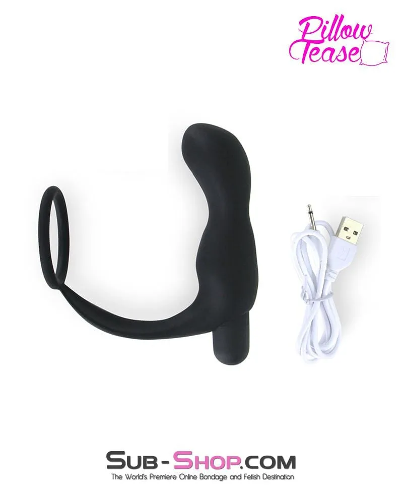 7085E      Waterproof Rechargeable Silicone Prostate Plug with Cock Ring Enhancer