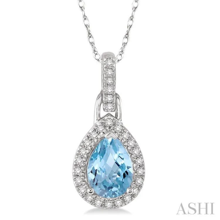 7x5 MM Pear Shape Aquamarine and 1/10 ctw Round Cut Diamond Pendant in 14K White Gold with Chain
