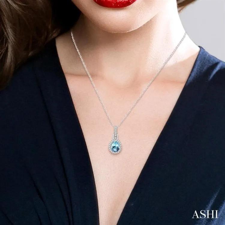 7x5 MM Pear Shape Aquamarine and 1/10 ctw Round Cut Diamond Pendant in 14K White Gold with Chain