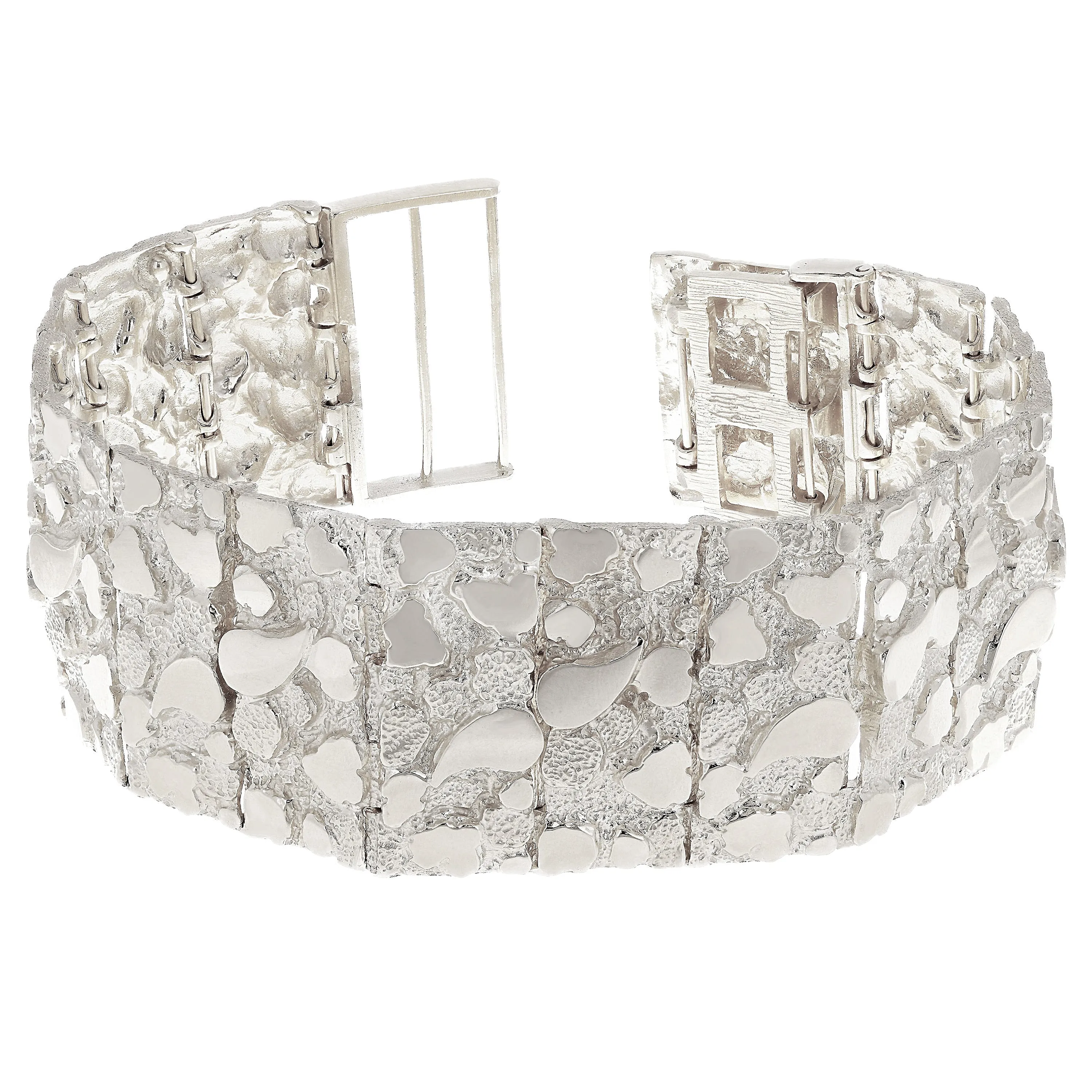 925 Sterling Silver Solid Nugget Bracelet Adjustable 7.5-8" 31.8mm 74 grams