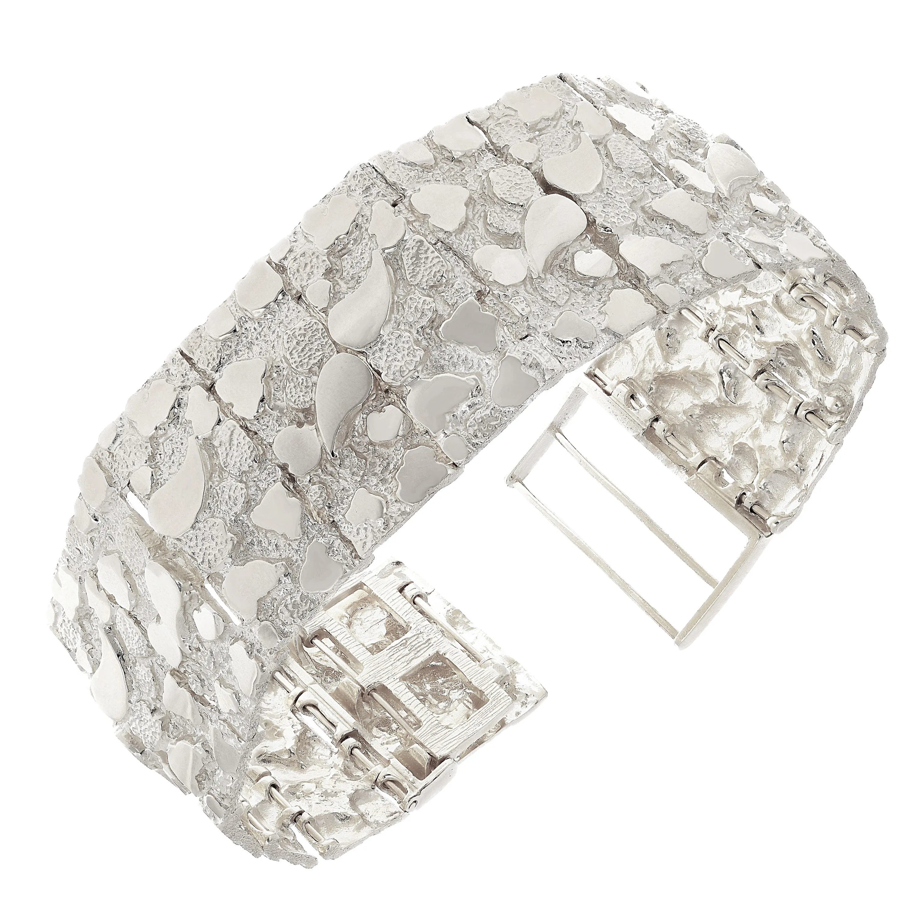 925 Sterling Silver Solid Nugget Bracelet Adjustable 7.5-8" 31.8mm 74 grams