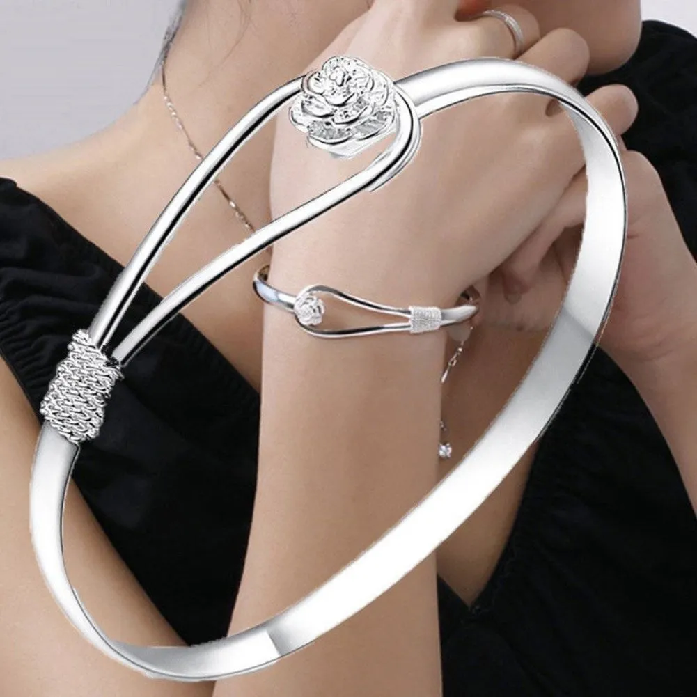 Adjustable Floral Sterling Silver Bracelets - Fashionable Jewelry for Parties and Gifts