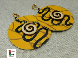 African Clip On Earrings Ankara Jewelry Yellow Black Gold Beaded Handmade Black Owned