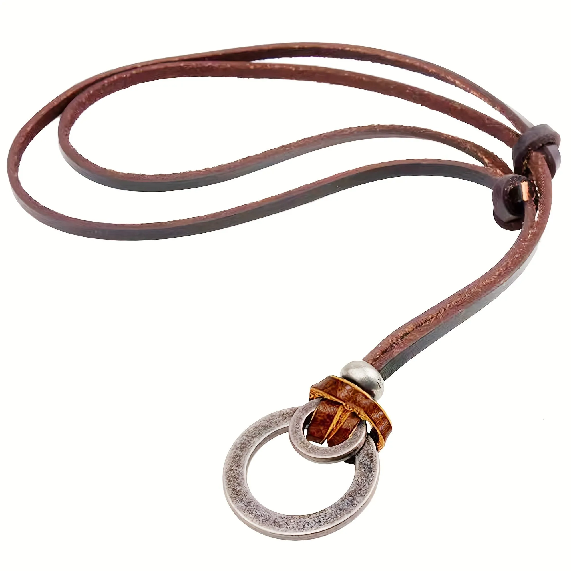 Alloy Circle Pendant Leather Rope Men's Necklace