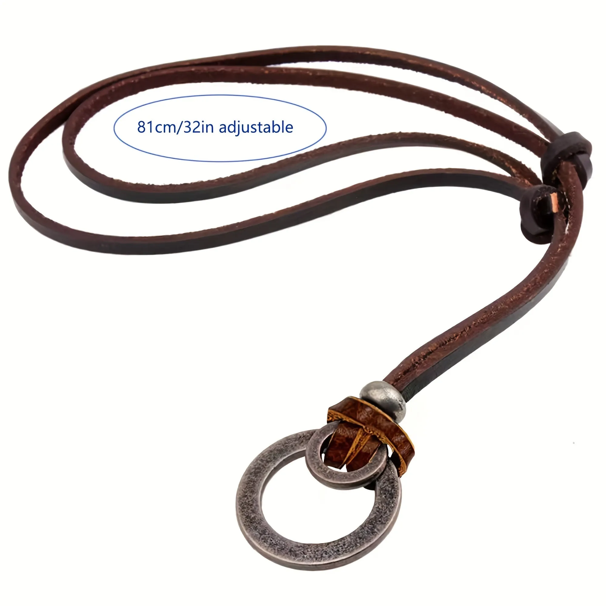Alloy Circle Pendant Leather Rope Men's Necklace