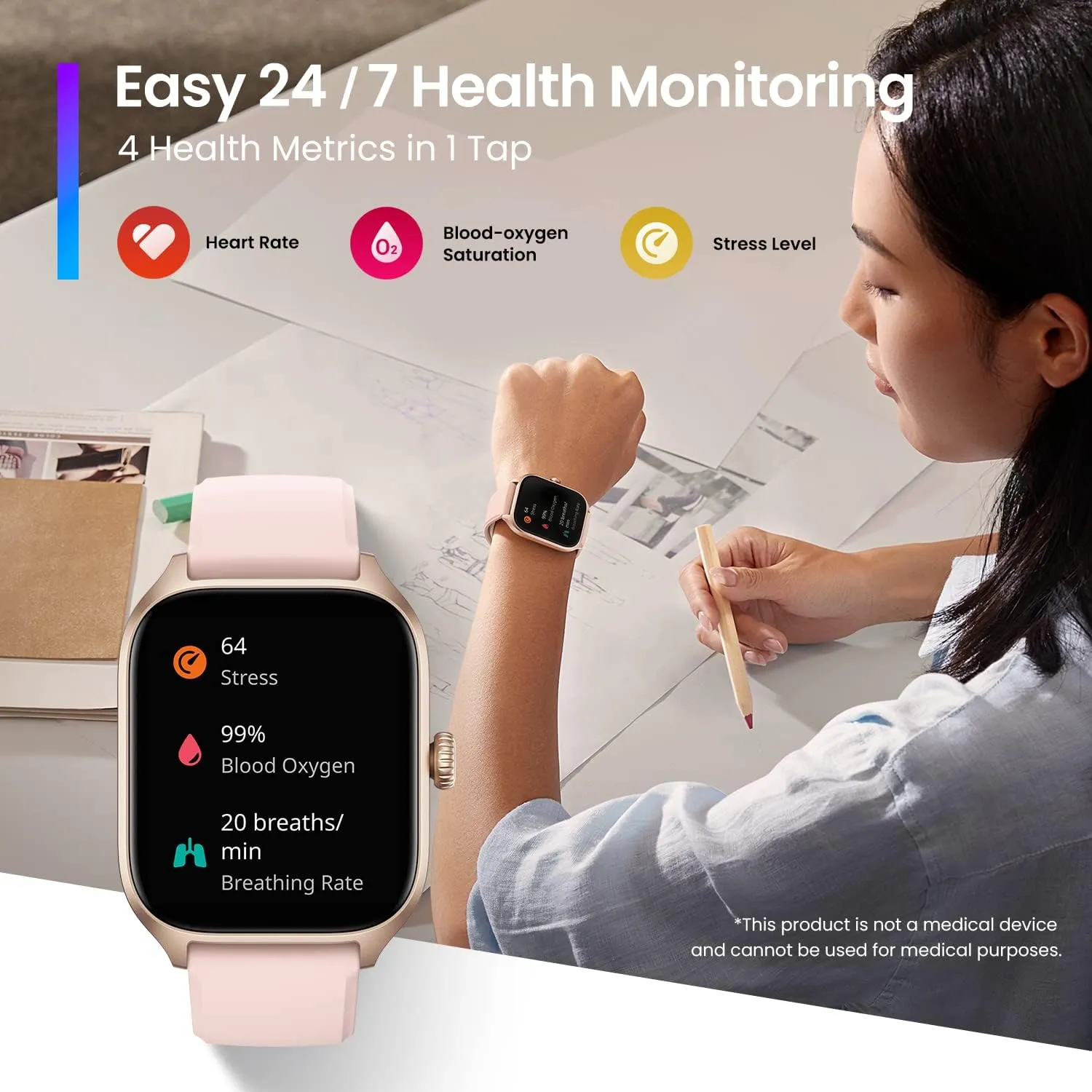 Amazfit GTS 4 Smart Watch 43mm Alexa Built-In, GPS, Bluetooth Calls & Text, 8-Day Battery Life, Heart Rate & Sleep Tracking, AI Fitness App & 150  Sports Modes