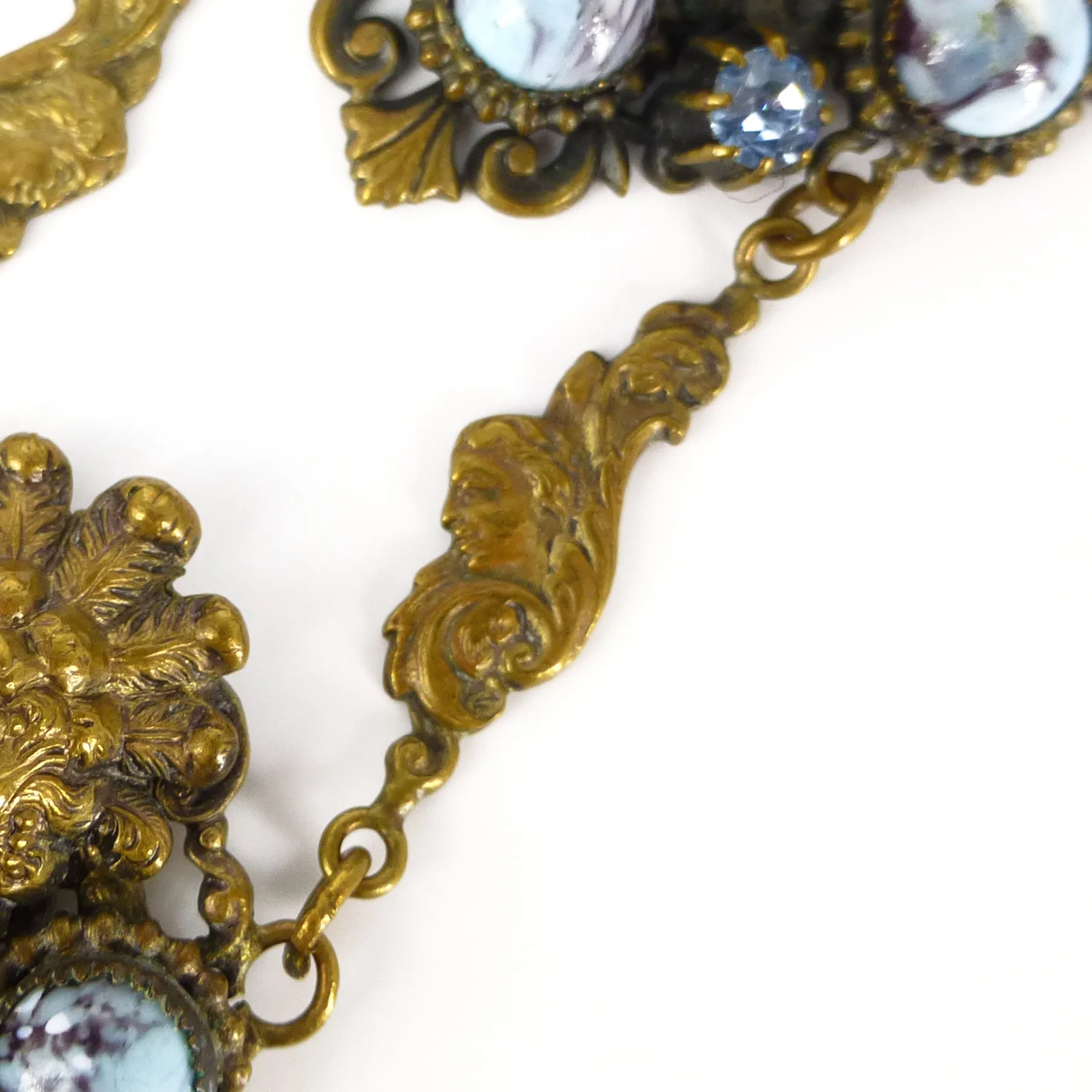 Antique Art Deco Neiger Brothers Figural Art Nouveau Lady Glass Bead Necklace