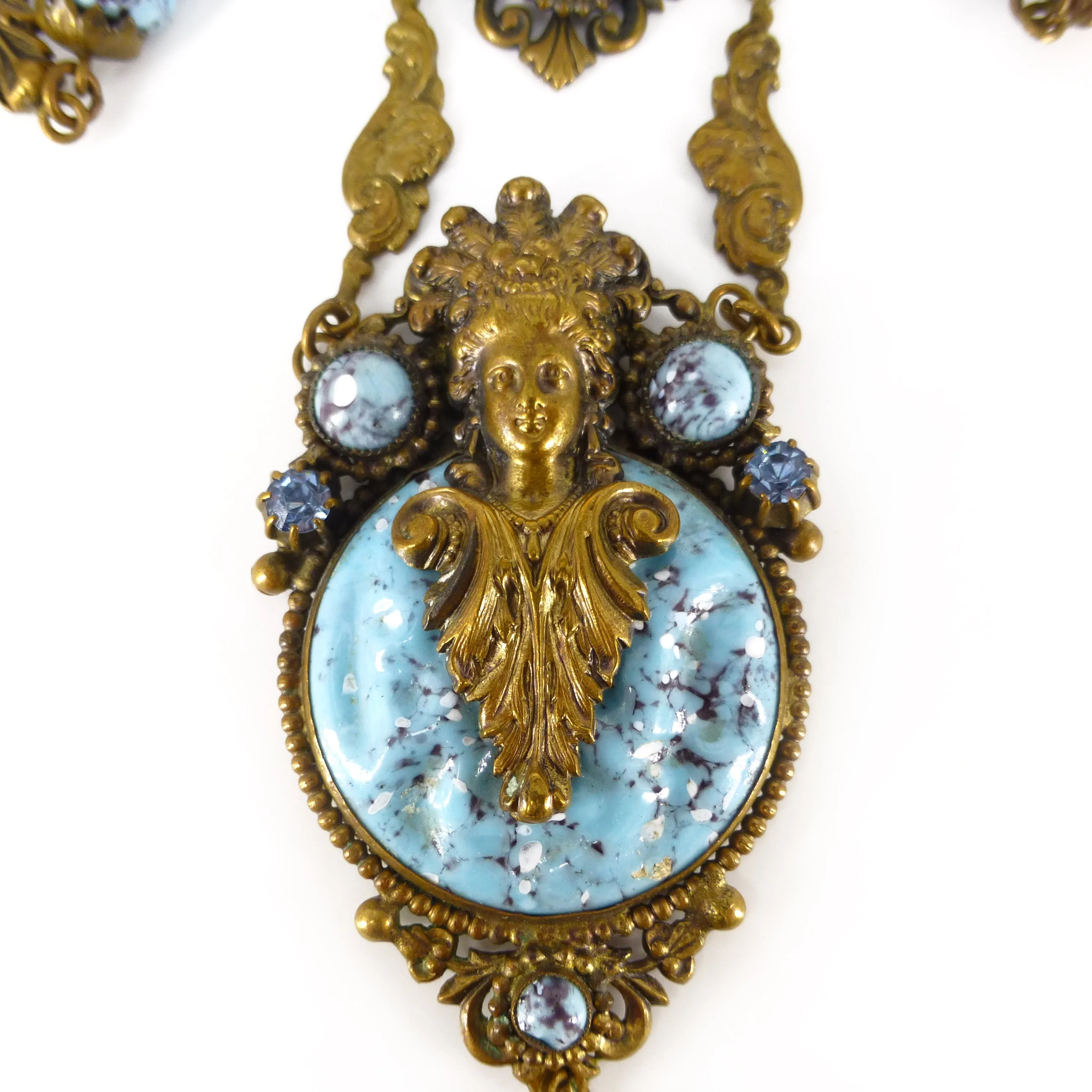 Antique Art Deco Neiger Brothers Figural Art Nouveau Lady Glass Bead Necklace