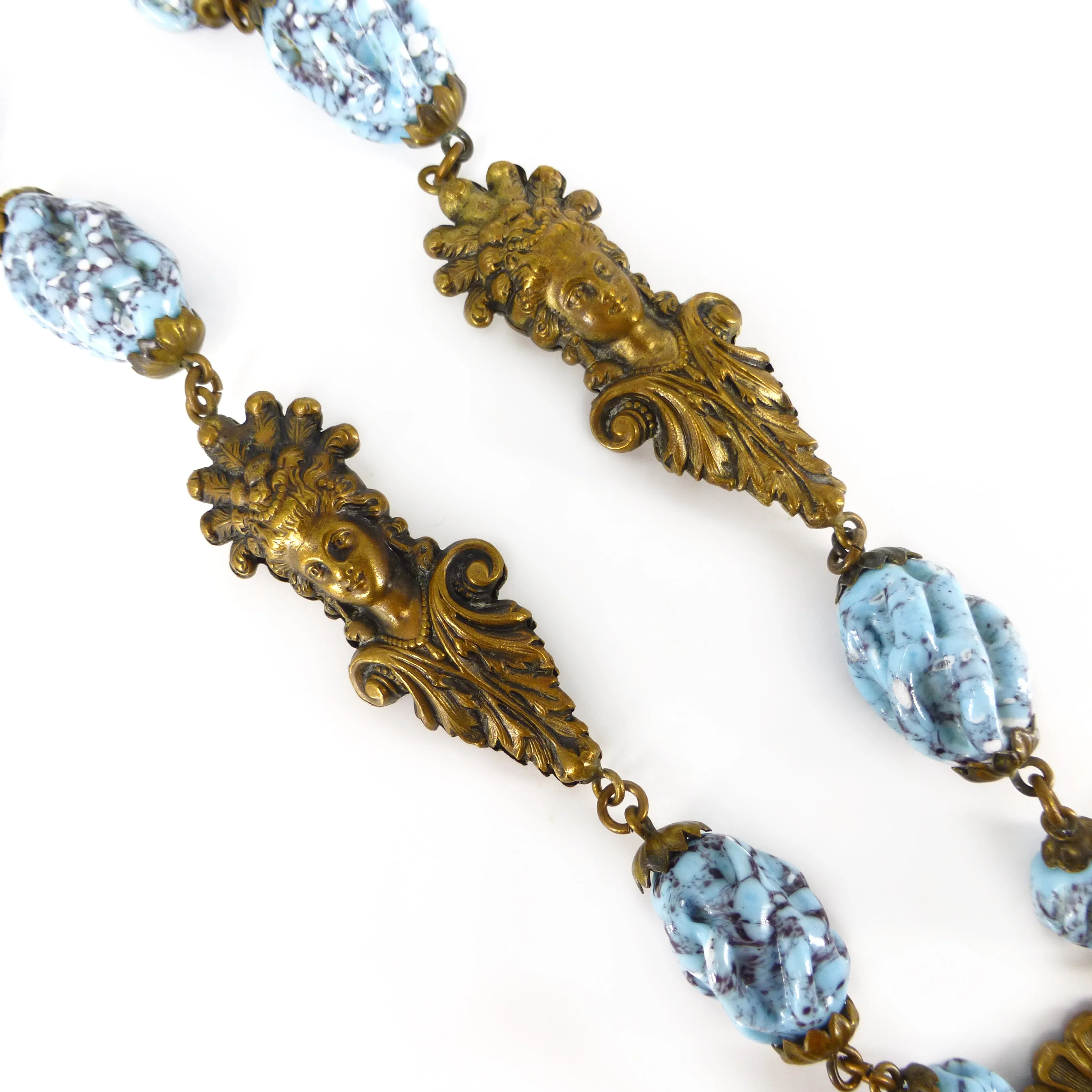 Antique Art Deco Neiger Brothers Figural Art Nouveau Lady Glass Bead Necklace
