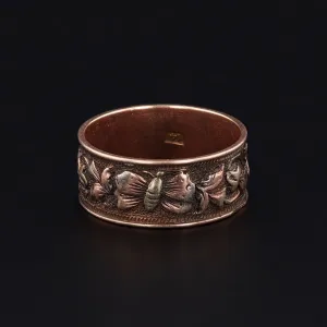 Antique Butterfly Ring | 14k Tri Color Gold Cigar Band Ring
