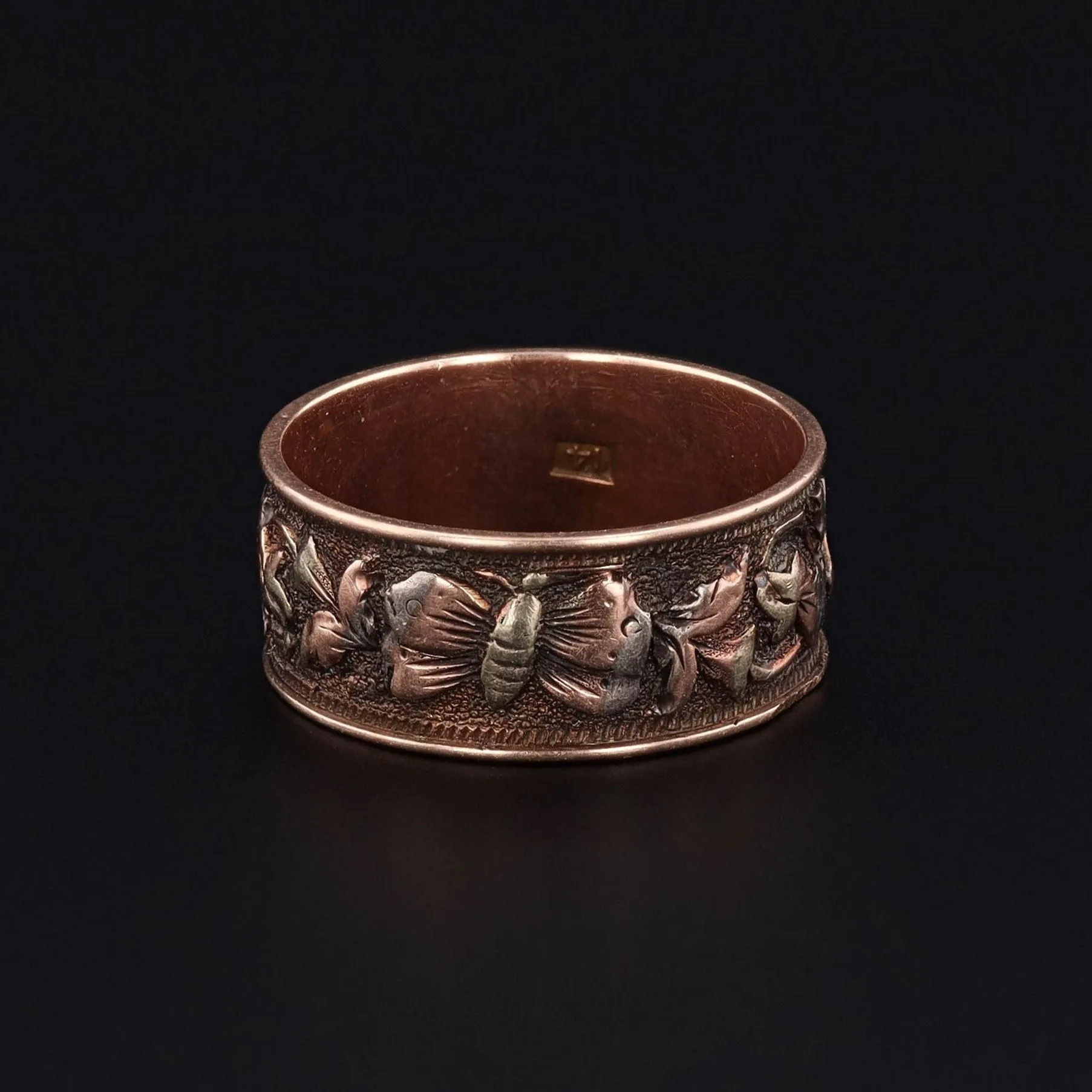 Antique Butterfly Ring | 14k Tri Color Gold Cigar Band Ring