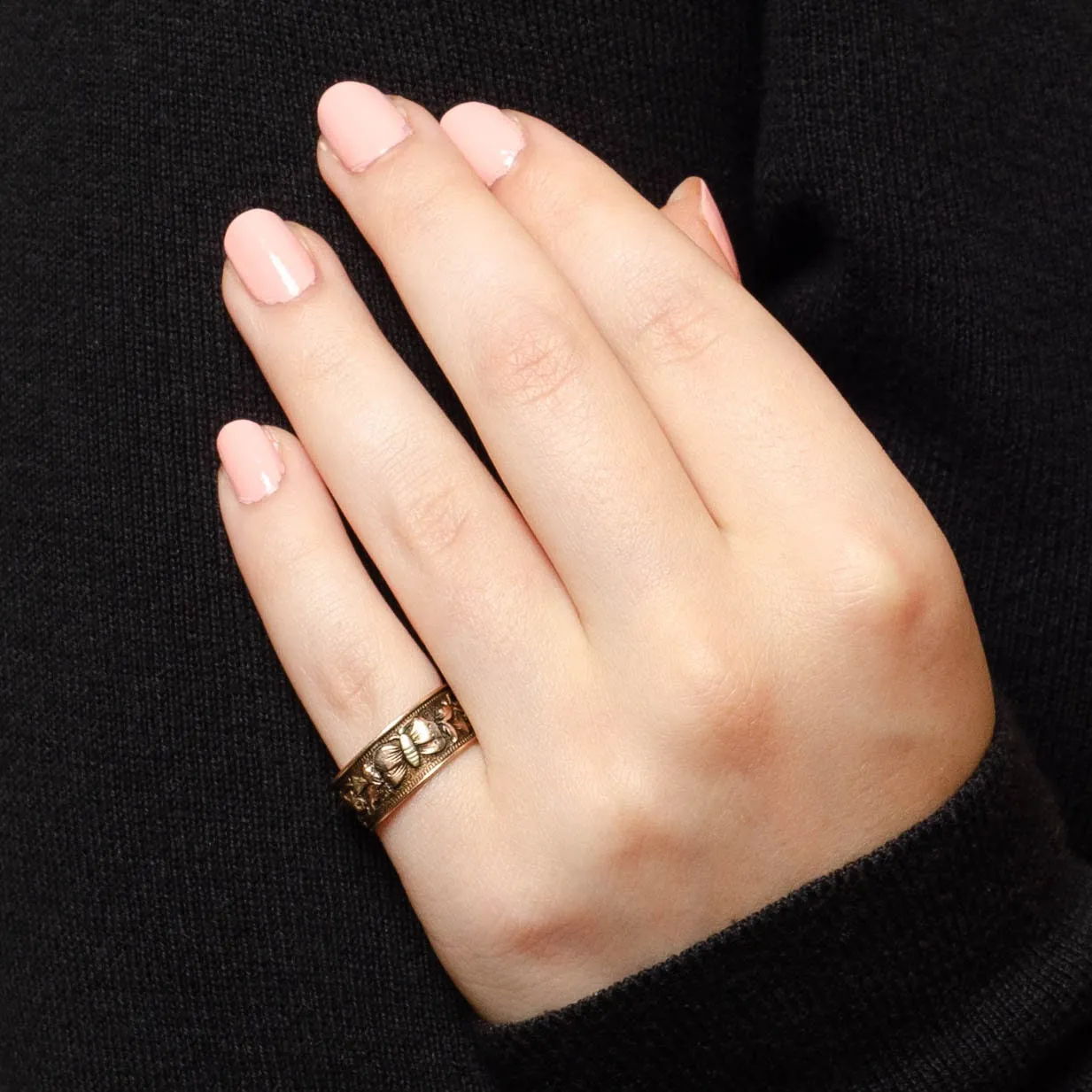 Antique Butterfly Ring | 14k Tri Color Gold Cigar Band Ring