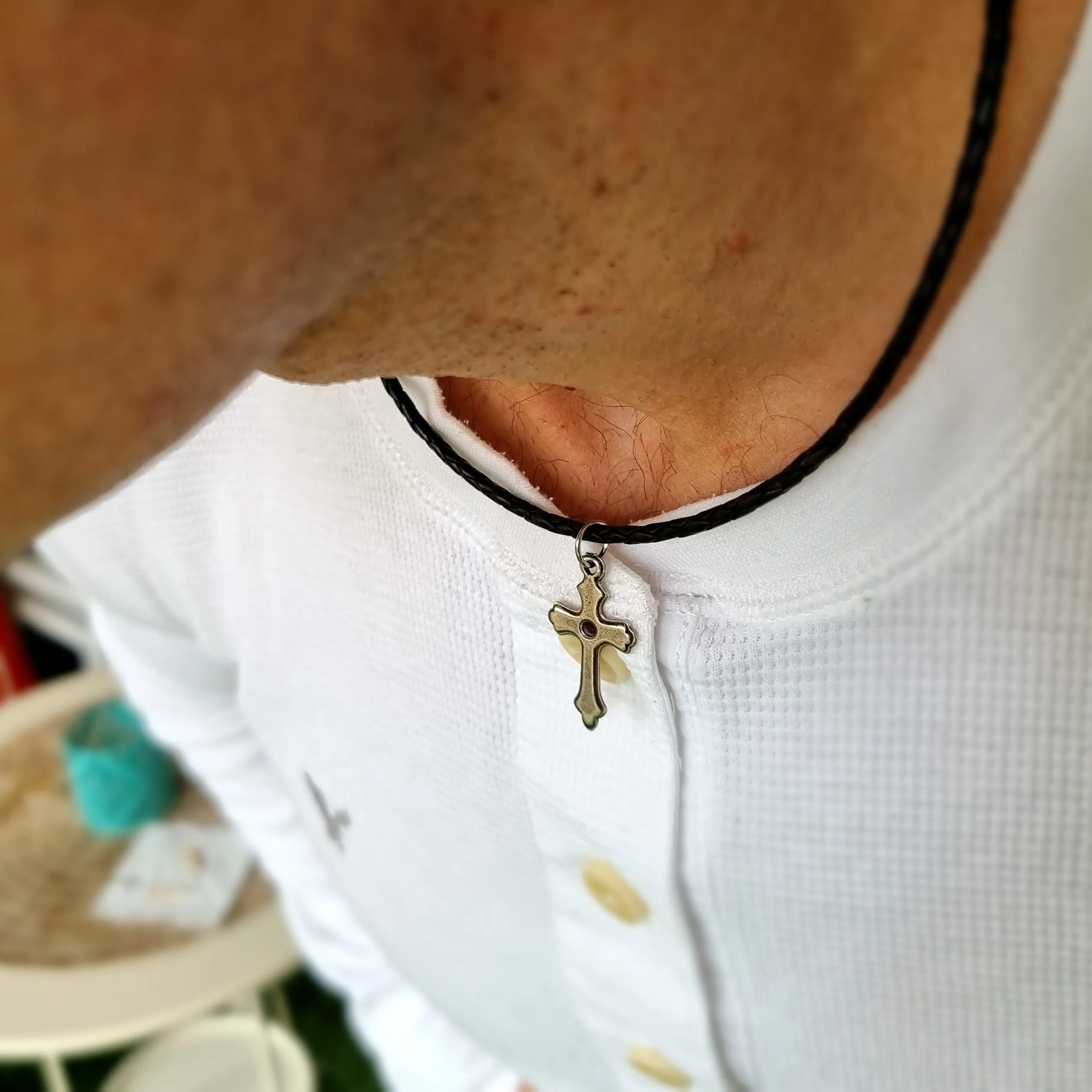 Antique Cross Necklace for men - Religious Mens Pendant, Spiritual Jewelry