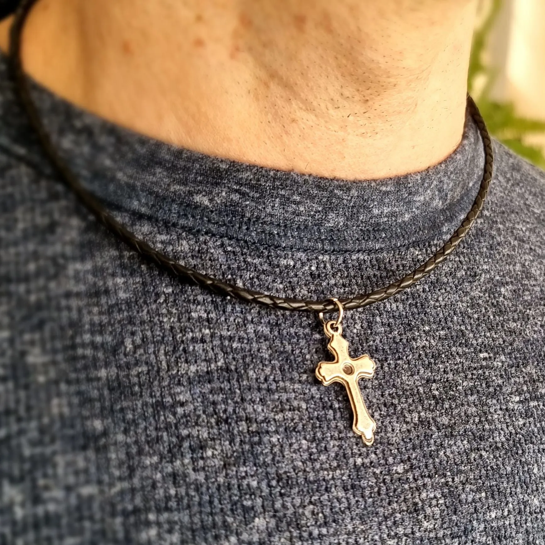 Antique Cross Necklace for men - Religious Mens Pendant, Spiritual Jewelry