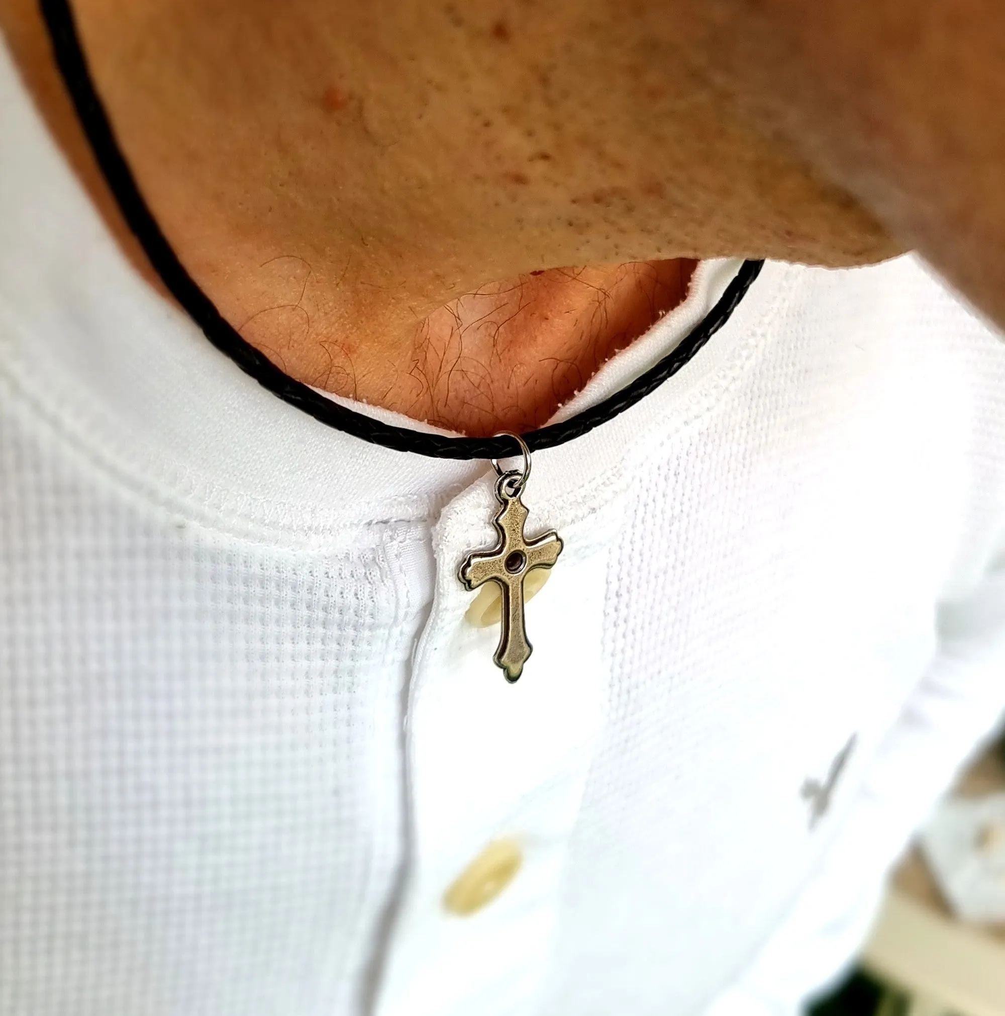 Antique Cross Necklace for men - Religious Mens Pendant, Spiritual Jewelry