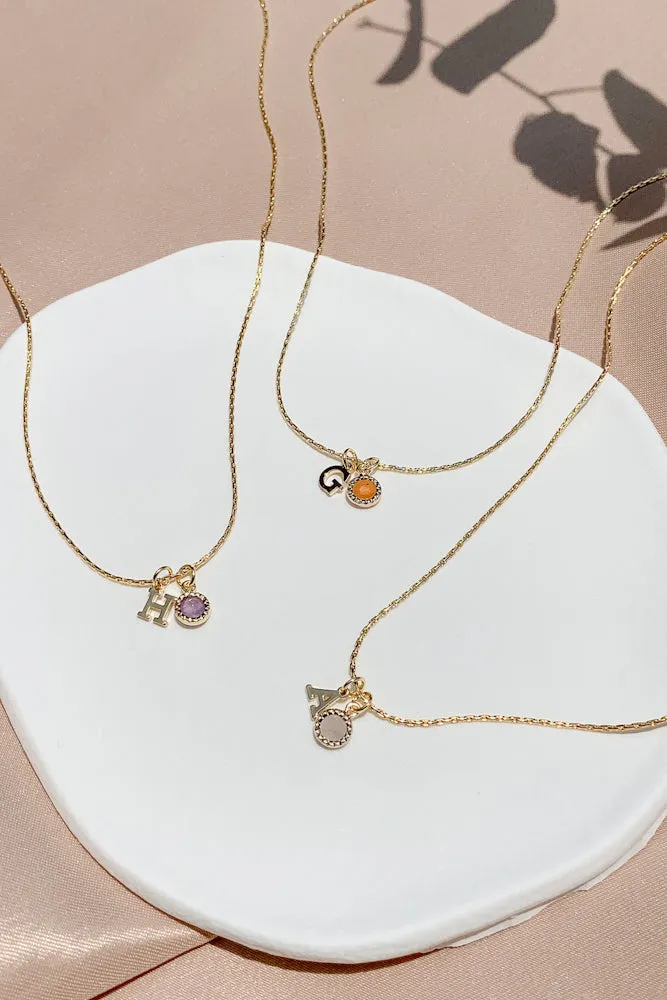 Arlo Initial Gemstone Bezel Necklace